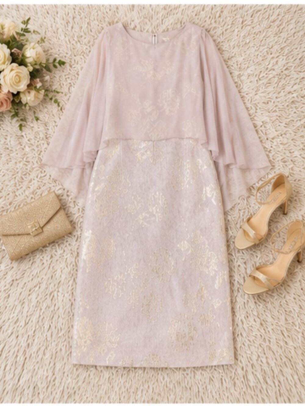SL Fashions Plus Size Cape A-Line Pale Blush Metallic Dress Size 16W NWT Wedding